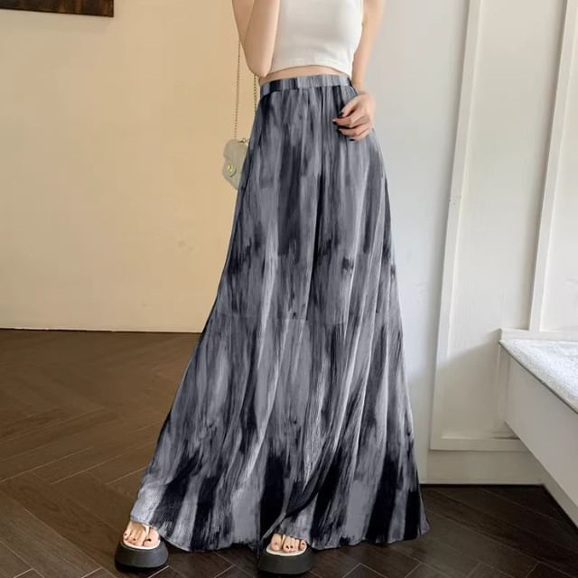 Tie Dye Maxi A-Line Skirt with Elastic Waistband