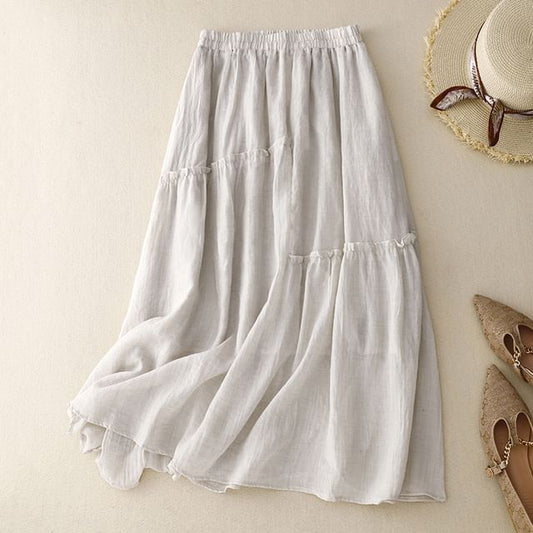 Ruffled Flared Midi Skirt with High Waist