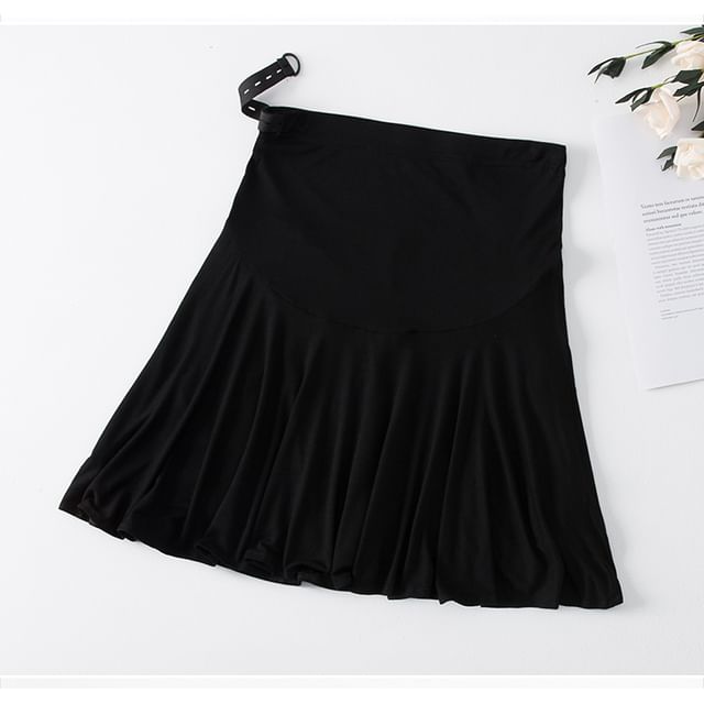 Maternity Solid Flared Mini Skirt with High Waist