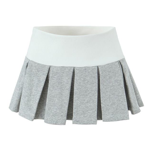 Pleated Mini A-Line Skirt with High Rise Waistband