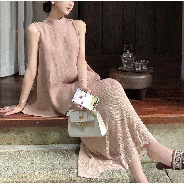 Slit Neck Tank Top with Mermaid Hem Maxi Skirt
