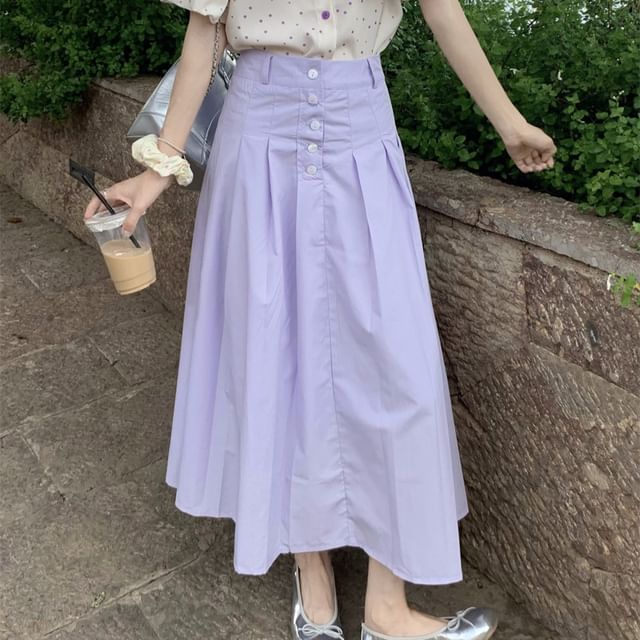 Polka Dot Collared Short Sleeve Blouse with Midi Skirt