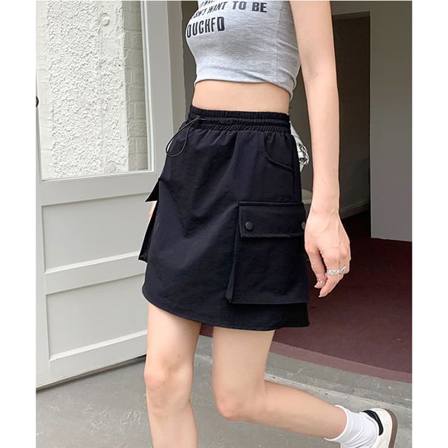 Utilitarian Cargo A-Line Mini Skirt with High Waist