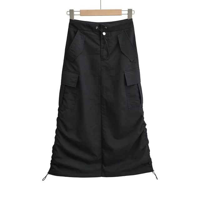 Adjustable Ruched Pencil Skirt with Drawstring Waist