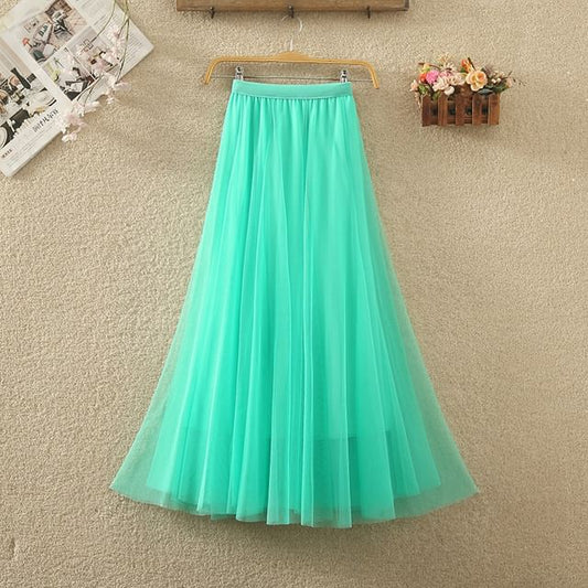 Elastic Waist Mesh A-Line Skirt with Multiple Patterns