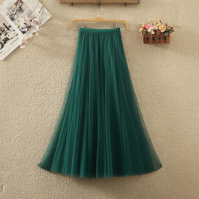Elastic Waist Mesh A-Line Skirt with Multiple Patterns