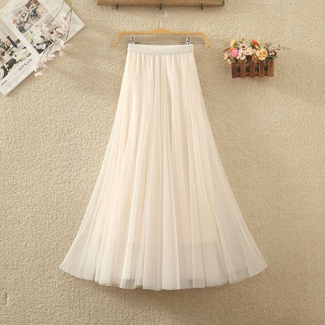 Elastic Waist Mesh A-Line Skirt with Multiple Patterns