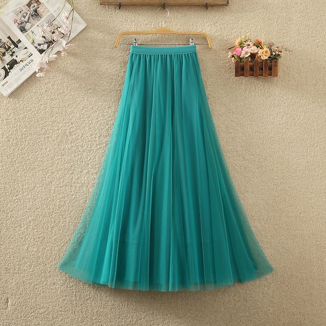 Elastic Waist Mesh A-Line Skirt with Multiple Patterns