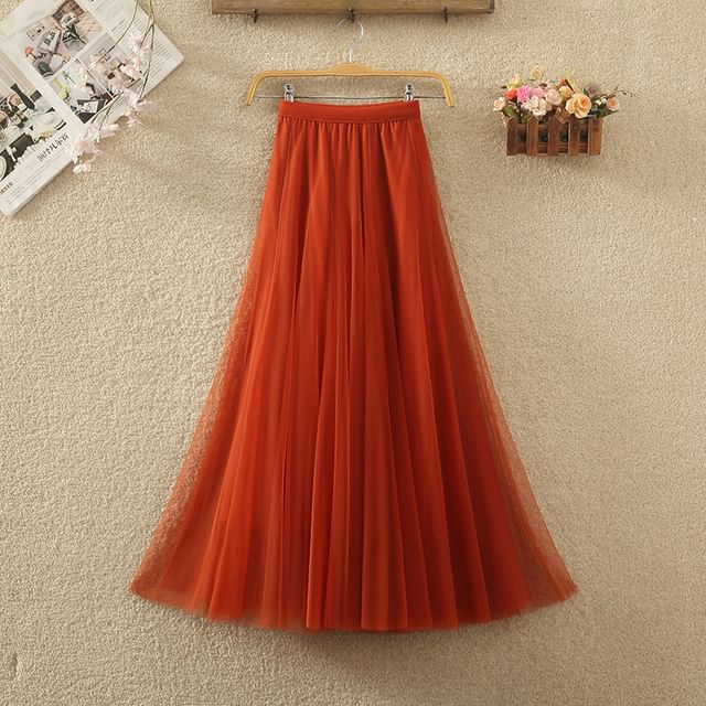 Elastic Waist Mesh A-Line Skirt with Multiple Patterns