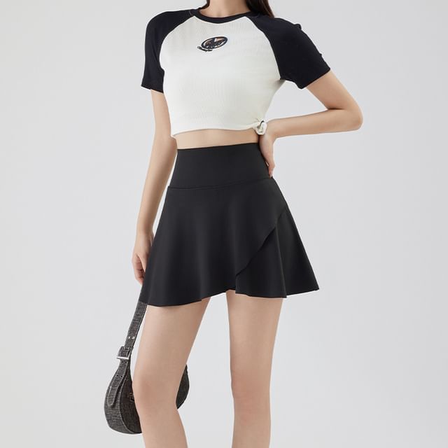 Asymmetric Sports Mini Skirt with Built-In Shorts