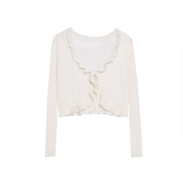 Ruffled V-Neck Tie Front Cropped Knitwear