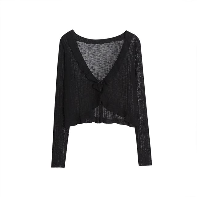 Ruffled V-Neck Tie Front Cropped Knitwear