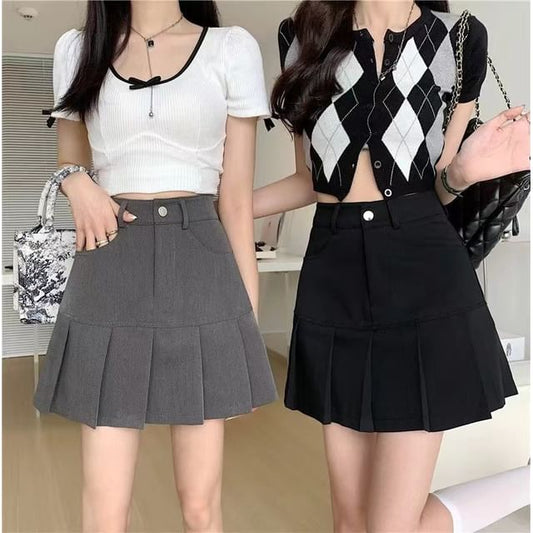 Pleated Solid Mini Skirt with High Rise