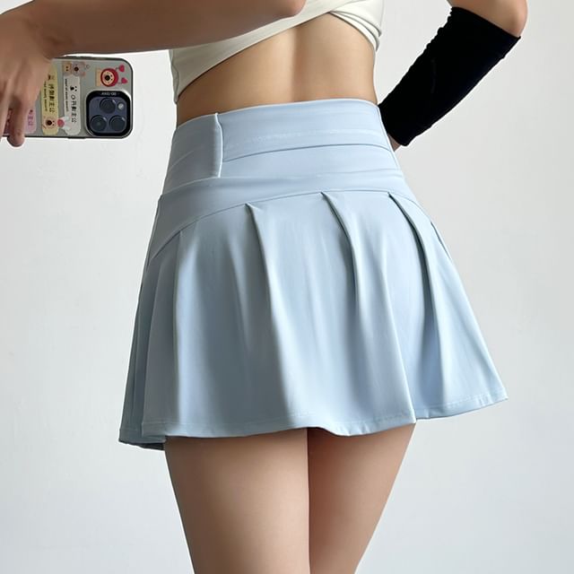 Sporty Pleated A-Line Mini Skirt with High Rise