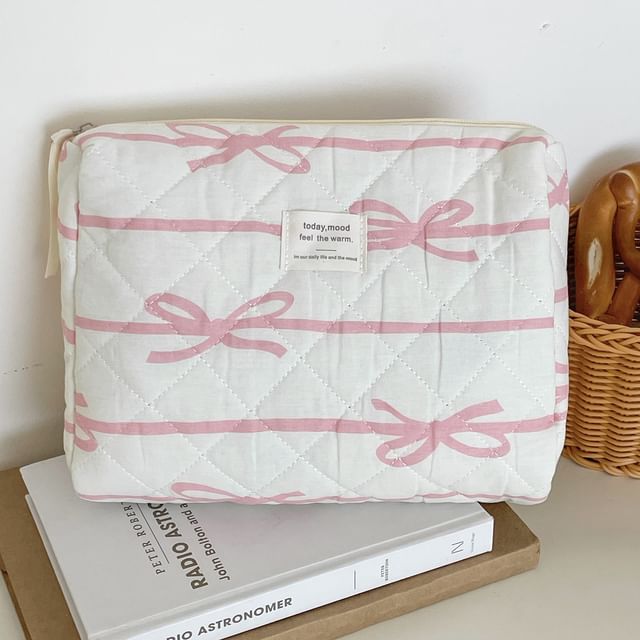 Lettering Applique Bow Fabric Clutch / Makeup Bag (Various Designs)