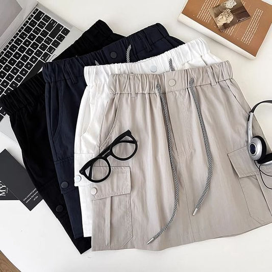 Cargo Mini Flared Skirt with Drawstring Waist