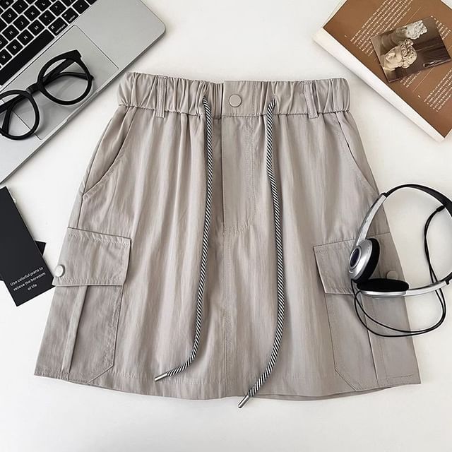 Cargo Mini Flared Skirt with Drawstring Waist
