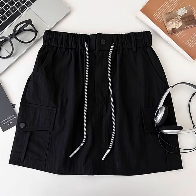 Cargo Mini Flared Skirt with Drawstring Waist