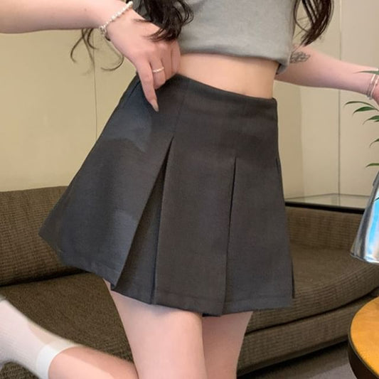 Accordion Pleated Mini Flared Skirt with Low Waist