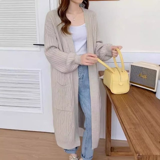 Long Plain Knit Cardigan