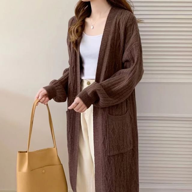 Long Plain Knit Cardigan