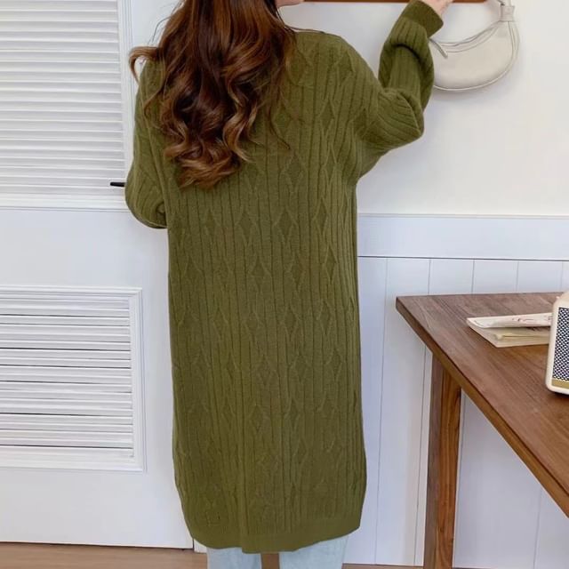 Long Plain Knit Cardigan