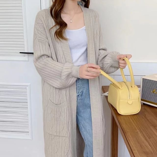 Long Plain Knit Cardigan
