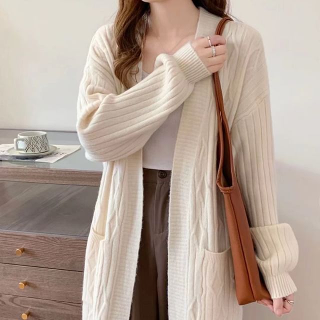 Long Plain Knit Cardigan