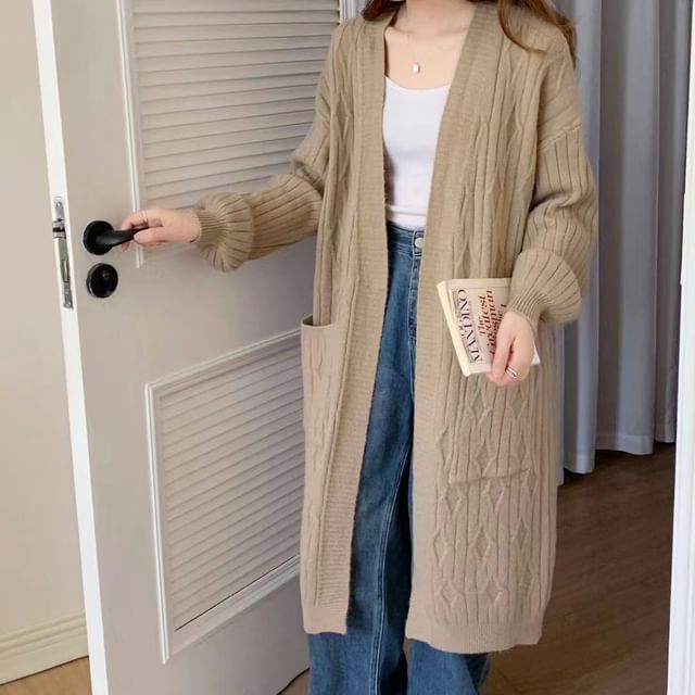 Long Plain Knit Cardigan