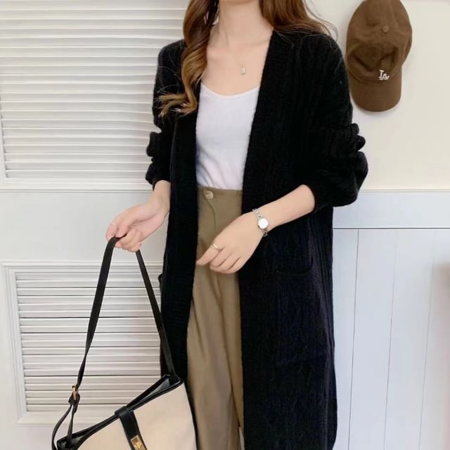 Long Plain Knit Cardigan