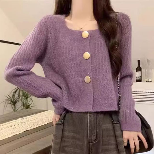 Square Neck Knit Cardigan