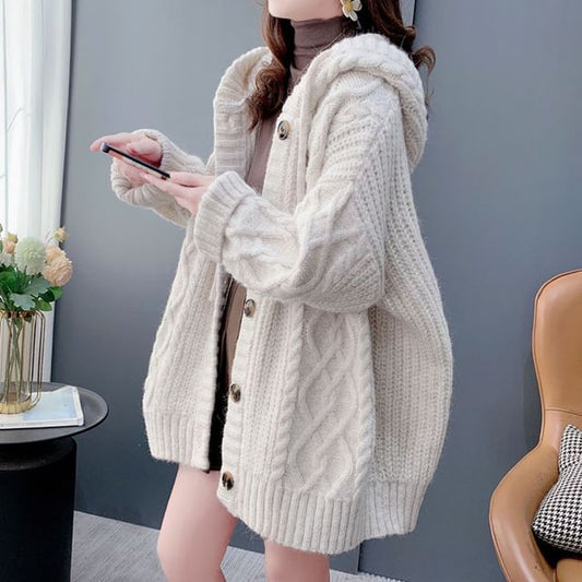 Hooded Cable Knit Cardigan