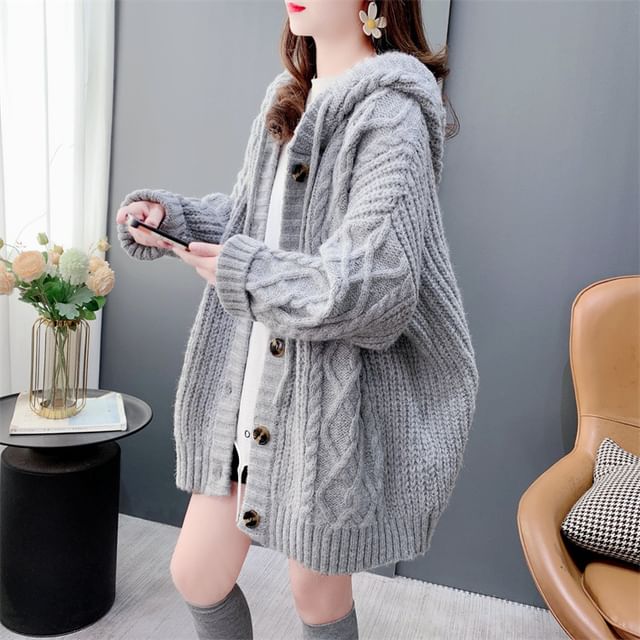 Hooded Cable Knit Cardigan
