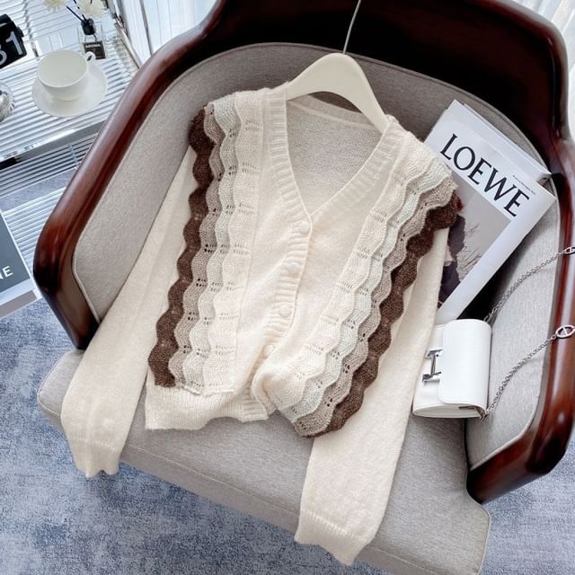 Color Block V-Neck Panel Cardigan