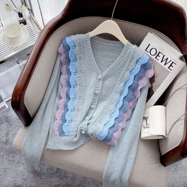 Color Block V-Neck Panel Cardigan