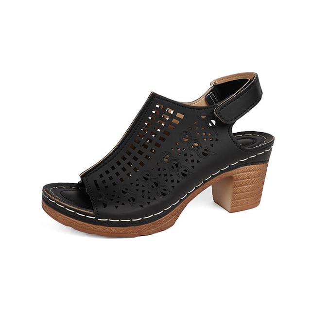 Chunky Heel Zip Slingback Sandals