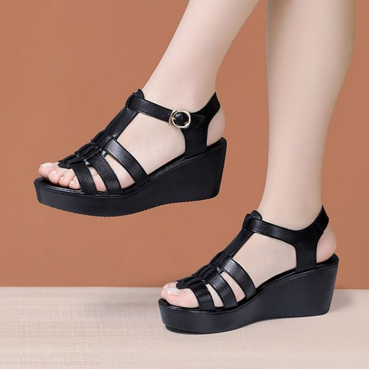 Platform Wedge Plain Genuine Leather Gladiator Sandals