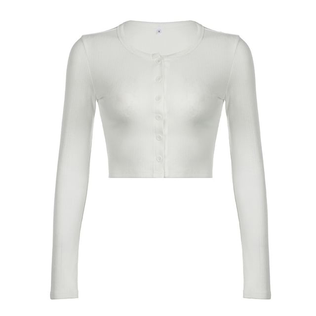 Long Sleeve Pointelle Slim Fit Crop Knit