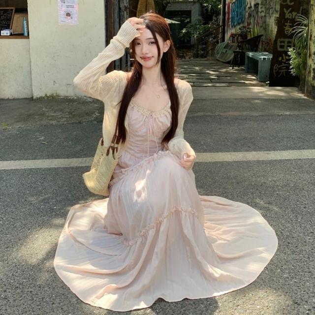 Maxi A-Line Dress & Cardigan Set