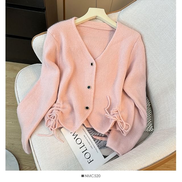 Drawstring V-Neck Knit Cardigan