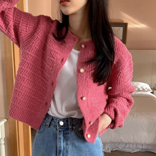 Crew Neck Button Cardigan