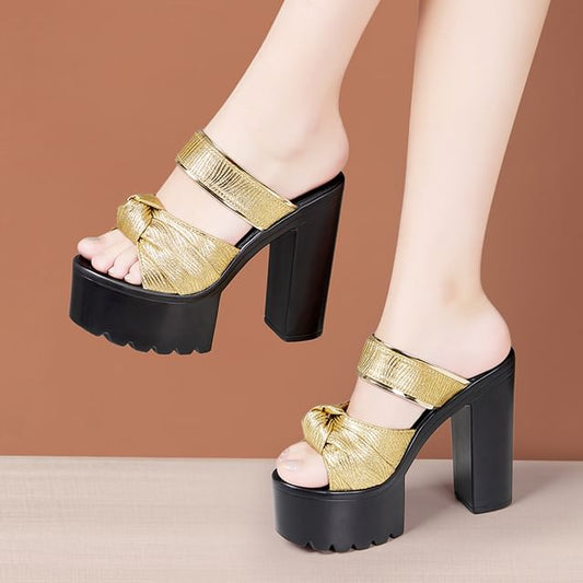 Knot Platform Chunky Heel Slide Sandals