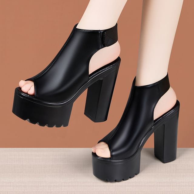 Peep Toe Platform Chunky Heel Sandals