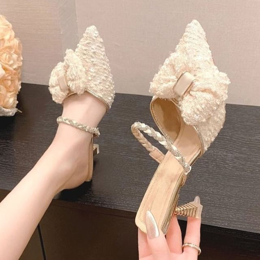 Rhinestone Decorated Pointed Toe Stiletto Heel Mules
