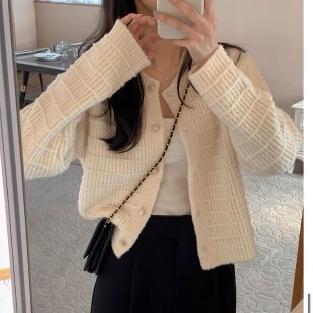 Crew Neck Button Cardigan