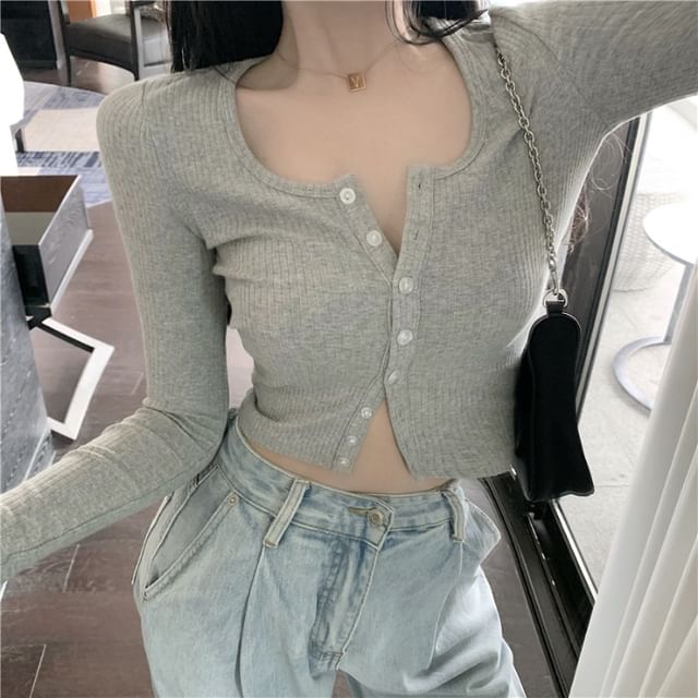Slim Ribbed Long Sleeve Crop Cardigan