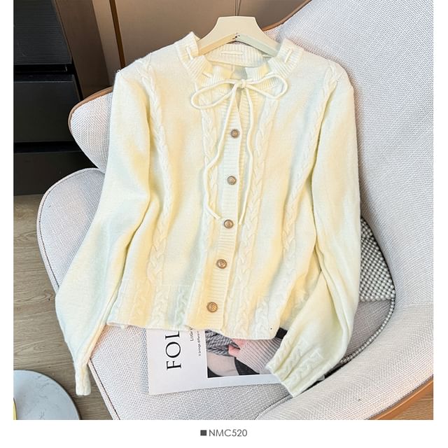 Tie Neckline Cable Knit Loose Cardigan