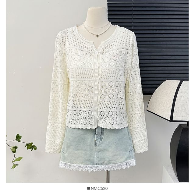 Eyelet V-Neck Lightweight Knit Cardigan