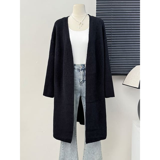 Open Front V-Neck Long Cardigan