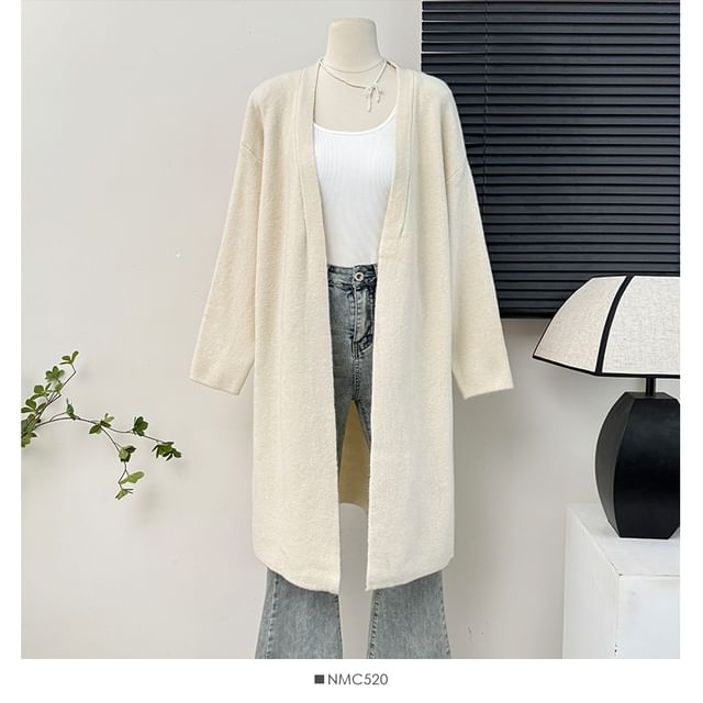 Open Front V-Neck Long Cardigan